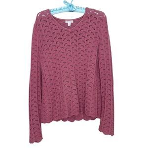 Charter Club Large 100% Cotton Pink Sweater Scallop Open Knit Crochet